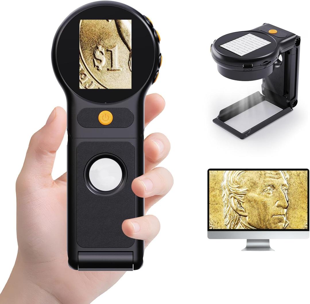 Coin Magnifying Glass with Light, 500X Handheld Powerful Magnifying Glass for Reading, USB Coin Microscope, Foldable Digital Microscope for Seniors Reading, Inspection, Jewelry, Exploring
