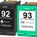 92 93 Ink Cartridges with Chip Replacement for HP 92 93 Ink Combo Pack C9362WN C9361WN 92XL 93XL Ink for Deskjet 5420 5440 5442 Photosmart C3180 C3140 C3100 PSC 1510 2525 Printers, 2-Pack C3180 Inks
