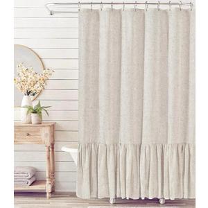 Felisa Farmhouse Shower Curtain with A Ruffle Hem, Linen Textured Shower Curtain for Bathroom,Natural,72"x72"