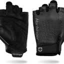 Harbinger Power Gloves 3.0 - Durable Half Finger Weightlifting Gloves with Adjustable Wrist Closure, Breathable Leather Palm, Small, Women's (Carbon)