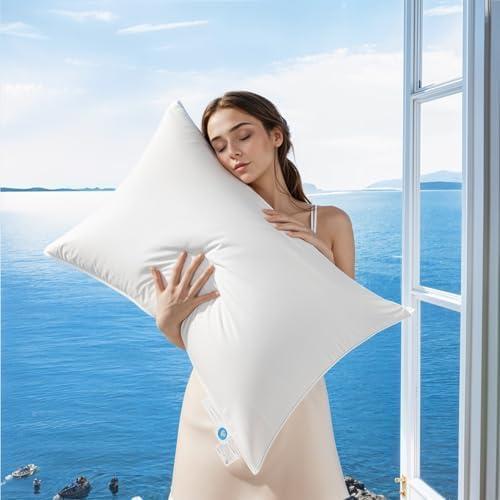 Canadian Luxury Goose Down Pillow Standard Size, 750 Fill Power, 100% Cotton with Teflon Shell- Ultra Comfort Sleep Pillows - Bed Pillows for Back, Stomach(White,Standard(Pack of 1))