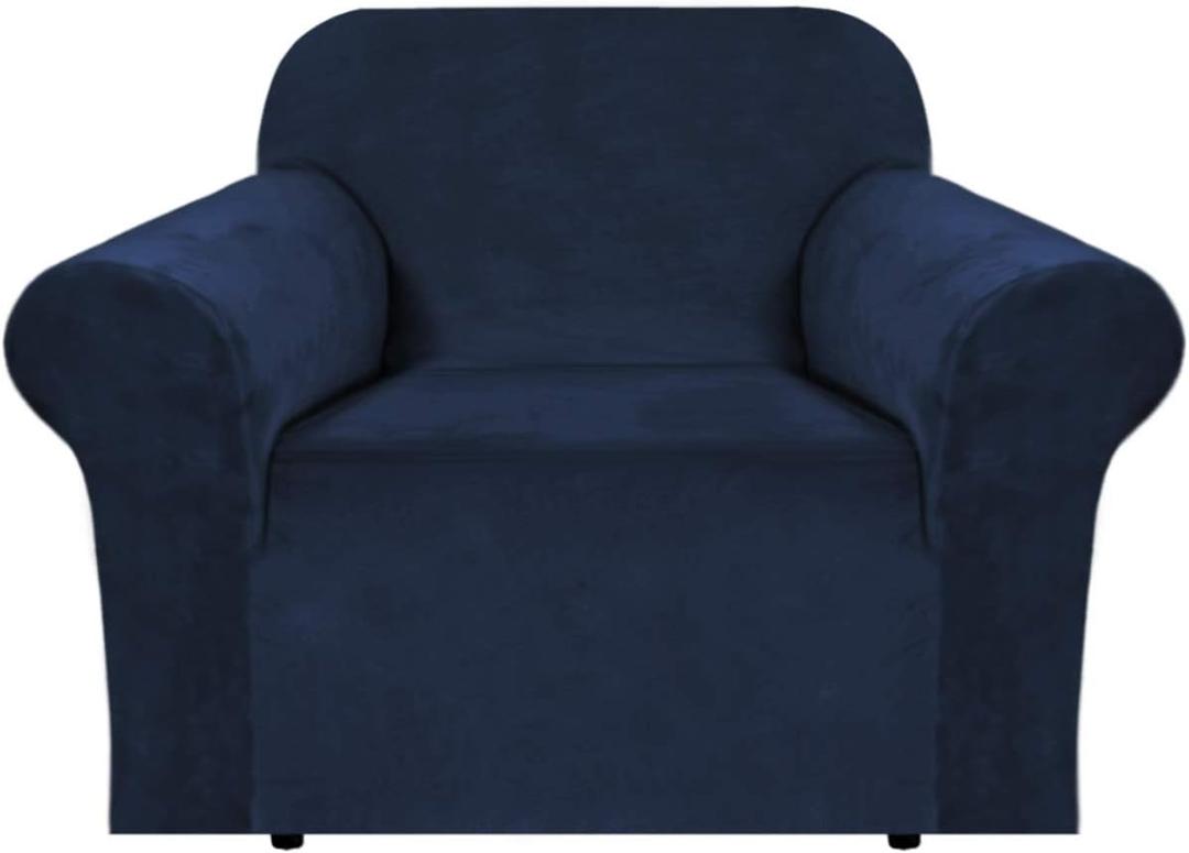 H.VERSAILTEX Stretch Velvet Armchair Cover Couch Covers 1 Cushion Chair Slipcover for Living Room Furniture Cover Crafted from Thick Comfy Rich Velour (Chair 31"-49", Navy)