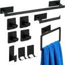 10 Pieces Bathroom Towel Bar Set, Stainless Steel Matte Black Bathroom Hardware Set Self Adhesive, Towel Racks for Bathroom, 16 inch Towel Bar, Robe Towel Hooks, Toilet Paper Holder, Towel Ring