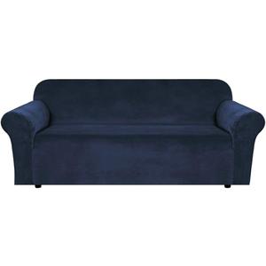 H.VERSAILTEX Stretch Velvet Sofa Covers for 3 Cushion Couch Covers Furniture Protector Soft with Non Slip Elastic Bottom, Crafted from Thick Comfy Rich Velour (Large Sofa 90"-97", Navy)