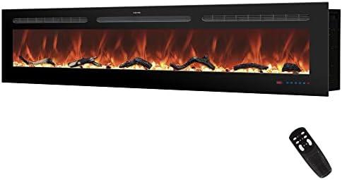 Kentsky 88 inches Electric Fireplace Inserts, Recessed and Wall Mounted Fireplace Heater, Linear Fireplace w/Thermostat, Remote & Touch Screen, Multicolor Flame, Timer, Log & Crystal, 750W/1500W