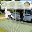 Garvee 8x10 Modern Striped Waterproof Outdoor Rug Reversible, Large Patio Camping Mat for RV, Backyard, Balcony, UV Protected Plastic Straw Outdoor Carpet, GreenWhite