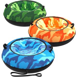 Toffos 37" x3 Snow Tube with Premium Oxford Fabric Cover, Heavy Duty Snow Sled for Adults with Thickened Bottom, 3 Clolorful Inflatable Cold Resistance Sledding Toboggan Winter Outdoor Skiing Fun