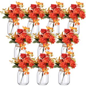 XunYee 10 Set Fall Thanksgiving Table Centerpiece Decor with Flower Mason Jar Flower Centerpiece Mason Jar Vases Decoration for Fall Thanksgiving Party Wedding Reception Home Table Decor