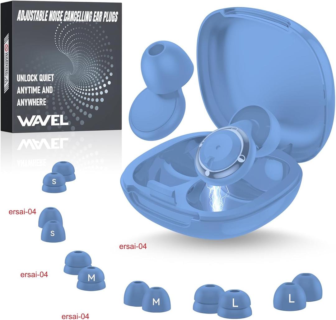 Adjustable Ear Plugs for Sleeping Noise Cancelling - 3 Modes Noise Reduction EarPlugs (17-35dB) for Snoring, Travel & Concerts | 7 Pairs Silicone Tips (XS/S/M/L) | Magnetic Carry Case | Blue