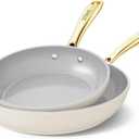 Sanho Ceramic NonStick Frying Pan, 8 & 10 Inch Frying Pans Skillet, Non Stick Egg Pans with Cool Touch PVD Handle for Induction, Dishwasher & Oven Safe, PTFE & PFOA Free, Non Toxic for Healthy Cooking