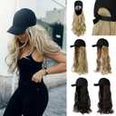 Baseball Hat Wig,Hat with Hair attached 24'' Adjustable Black Cap with Long Wavy Synthetic Hair Extensions for Women Girls(Ash Blonde Mix Bleach Blonde)