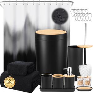 iMucci Bathroom Accessories Bathroom Sets with Shower Curtain, Bath Towel Set, Trash Can, Toilet Brush, Soap Dispenser, Bathroom Accessories Set Complete