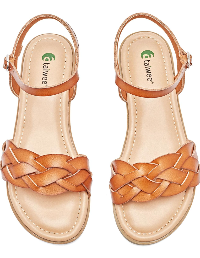 Ataiwee Women's Slide Flat Sandals - Comfortable Slip On Plait Toe Thong Strappy Spring Summer Shoes, 8.5