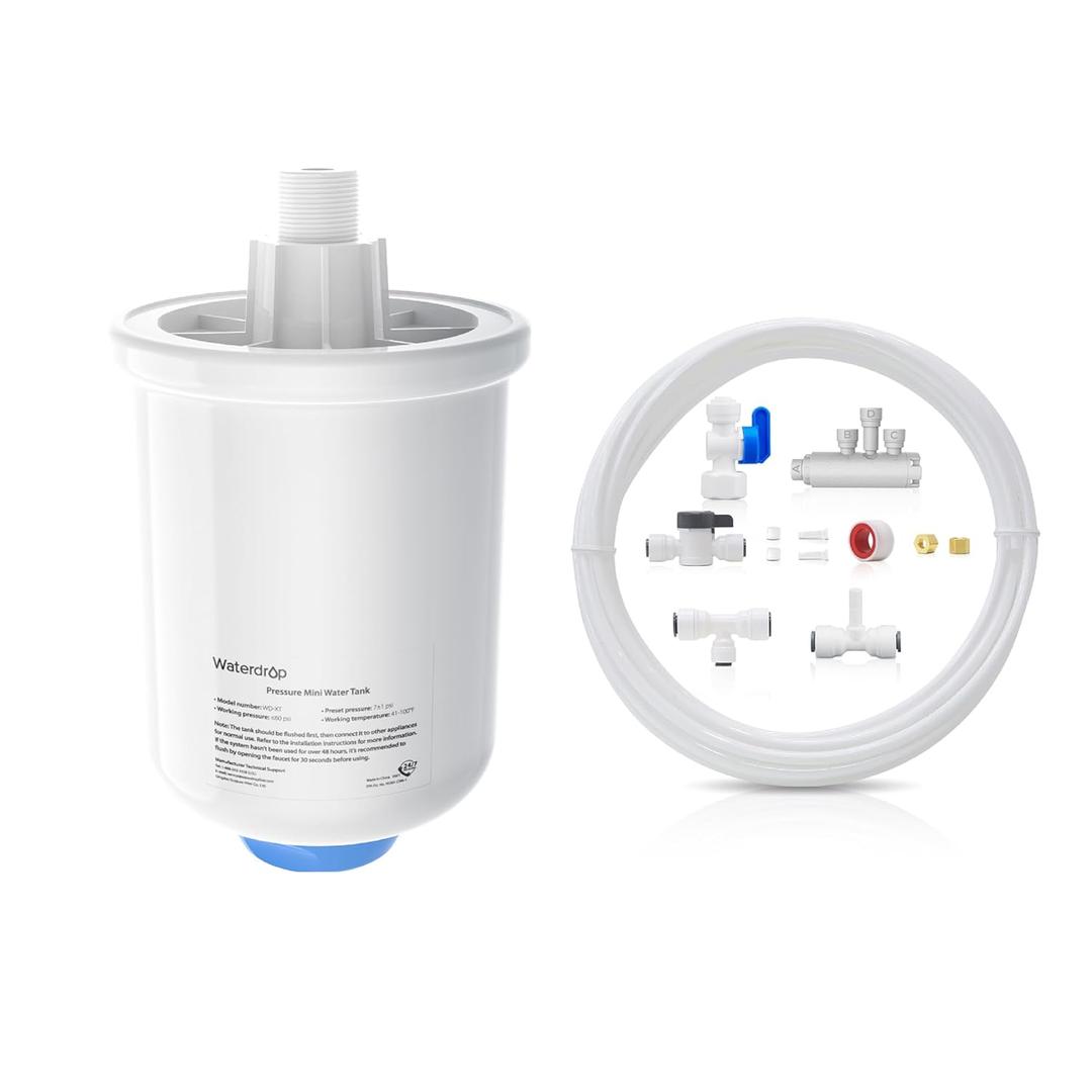 Waterdrop XT Small Water Pressure Tank, RO Pressure Tank for All Waterdrop X8/X12/X16 Reverse Osmosis System to Connect the Refrigerator, Mini RO Water Tank Fits /" Water Tubing