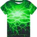 Funnycokid Boys Girls Shirts Graphic T-Shirt Neon Clothes Kids Novelty Youth Short Sleeve Animal Print Tees 4-16 Years (Green)