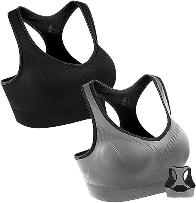 Double Couple Women Racerback Sports Bras for Women High Impact Workout Yoga Gym Fitness Bra, M