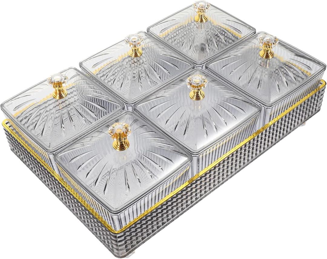 Cabilock 1 Set Of Transparent Dry Fruit Tray, Acrylic Candy Dishes With Lids,Fruits Nuts Snacks Divided Snackle Box Appetizer Tray Food Storage Containers For Home Party Hotel Grey