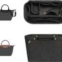 GIVLEFLY Felt Purse Organizer Insert Fit for Longchamp Le Pliage Original Short Handle Tote Bag Organizer Insert with Cup Holder,Light Weight Multiple Pockets Purse Liner (Dark Grey,Small)