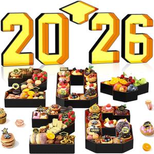 2026 Charcuterie Numbers Fillable, 13.78'' Gold Black 2026 Cardboard for Charcuterie, Number Tray for Chocolate Cookies Flowers Cupcakes Box with Graduation Cap, Class of 2026 Graduation Decorations