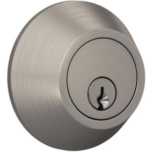 Deadbolt with Round Trim, Keyed 1 Side, Satin Nickel Finish
