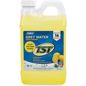 Camco TST Camper/RV Grey Water Odor Control - Removes Grease Buildup in Gray Water Tank, Sink & Shower Drains - 4oz Treats 40-Gal Holding Tank - Safe Septic Tank Treatment - Lemon, 64 oz (40256) (64 Fl Oz (Pack of 1)