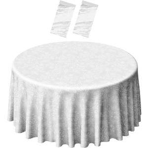 SietDESEO 3 Pack Plastic Lace Tablecloth Round 84 x 84 White Lace Table Cloth Disposable Table Cover for Party Outdoor Picnic Wedding Plastic Circle Tablecloth