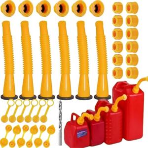 6 KIT Gas Can Spout Replacement,Gas Can Nozzle Replacement Kit for Most 1/2/5/10 Gas Cans,with Flexible Nozzles,Threaded Caps,Vent Caps, Drill Lid