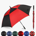 LLanxiry Automatic Open Golf Umbrella 54/62/68/72 Inch, Extra Large Windproof Vented Double Canopy Stick Umbrella, 210T Pongee Waterproof SPF 50+, Fiberglass Ribs Steel Shaft, EVA Grip for Golf & Commute Black/Red/54in, Black
