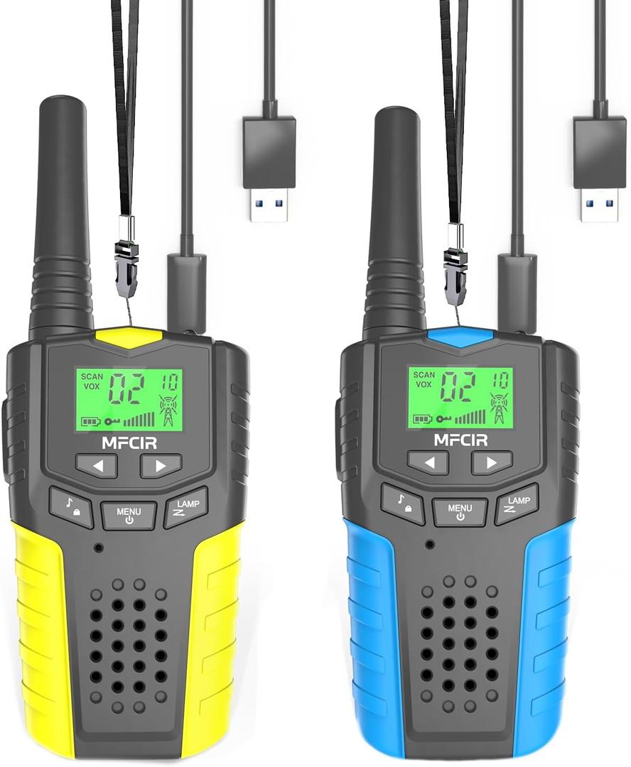 Walkie Talkies for Kids Rechargeable 2 Pack,3 Miles Long Range 22 Channels 2 Way Radio Mini Kid Wakey takey,Birthday, Toys for Age 3-12 Year Old Boys Girls (Blue and yellow)