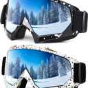Braylin Adult Ski Goggles, 2-Pack Snowboard Goggles for Youth, Teens, Men & Women, Wide View Snowmobile Goggles (01.black Frame/Multicolor Lens+perlite White Frame/Multicolor Lens)