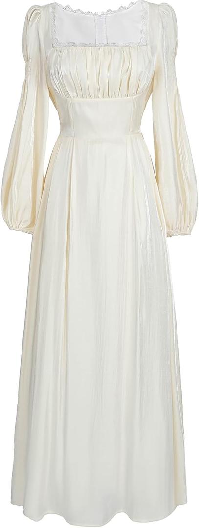 LTAKK Regency Dress Women Victorian Regency Costume Empire Waist Dresses Tea Party Gown (Yellow, XL)