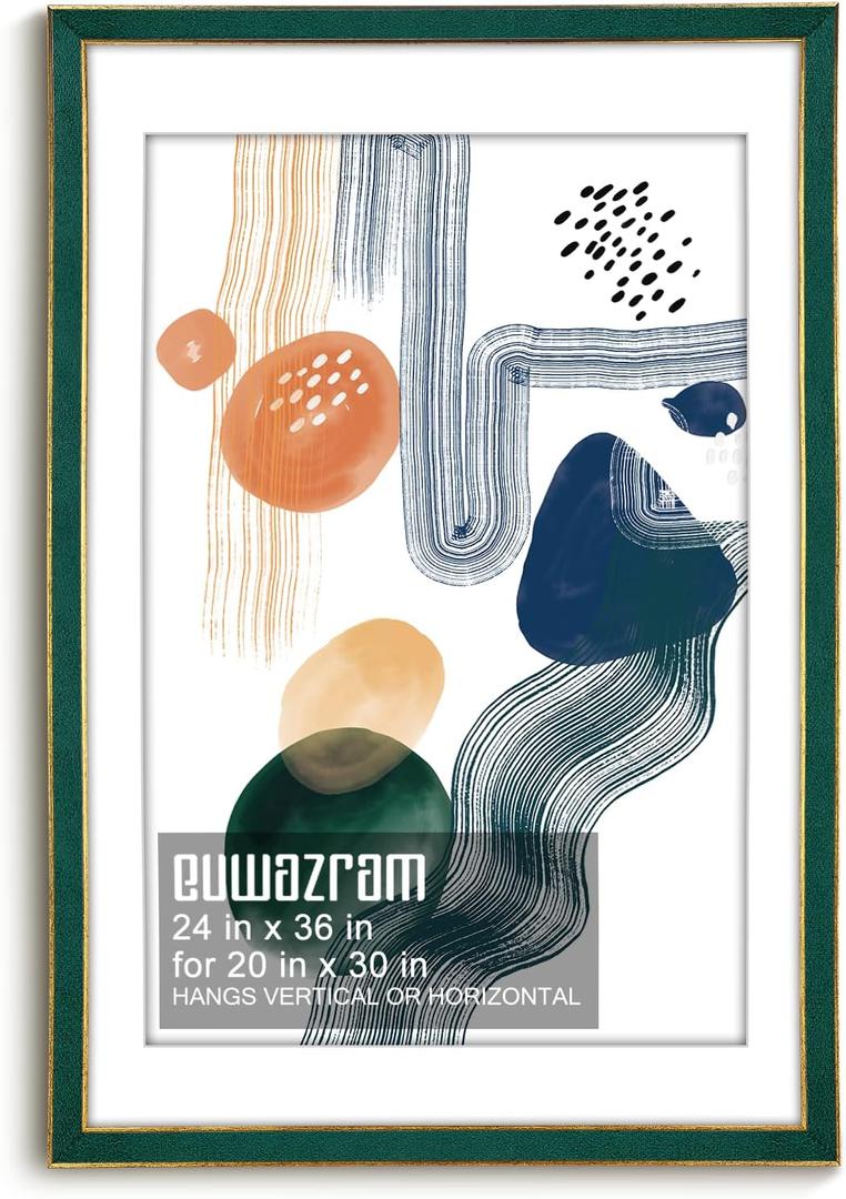 Suede 24x36 Frame - Single Frame, Christmas Elegant Green 24 x 36 Poster Frame with Mat for 20x30, 24x36 Picture Frames for Artwork, Puzzles, Photos and Movie Posters