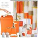 XLHOMO Bathroom Accessories Set - 25PC Bathroom Set with Shower Curtain and Rugs, Orange Bathroom Set, Bathroom Accessory Set with Press-on Lid Trash Can, Soap Dispenser and Qtip Holders