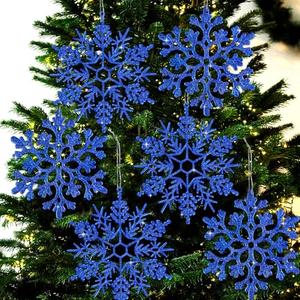 6pcs Large Navy Blue Snowflakes Ornaments 12" Big Plastic Glitter Snowflake for Winter Indoor Outdoor Christmas Tree Window Room Decorations Giant Craft Snowflakes