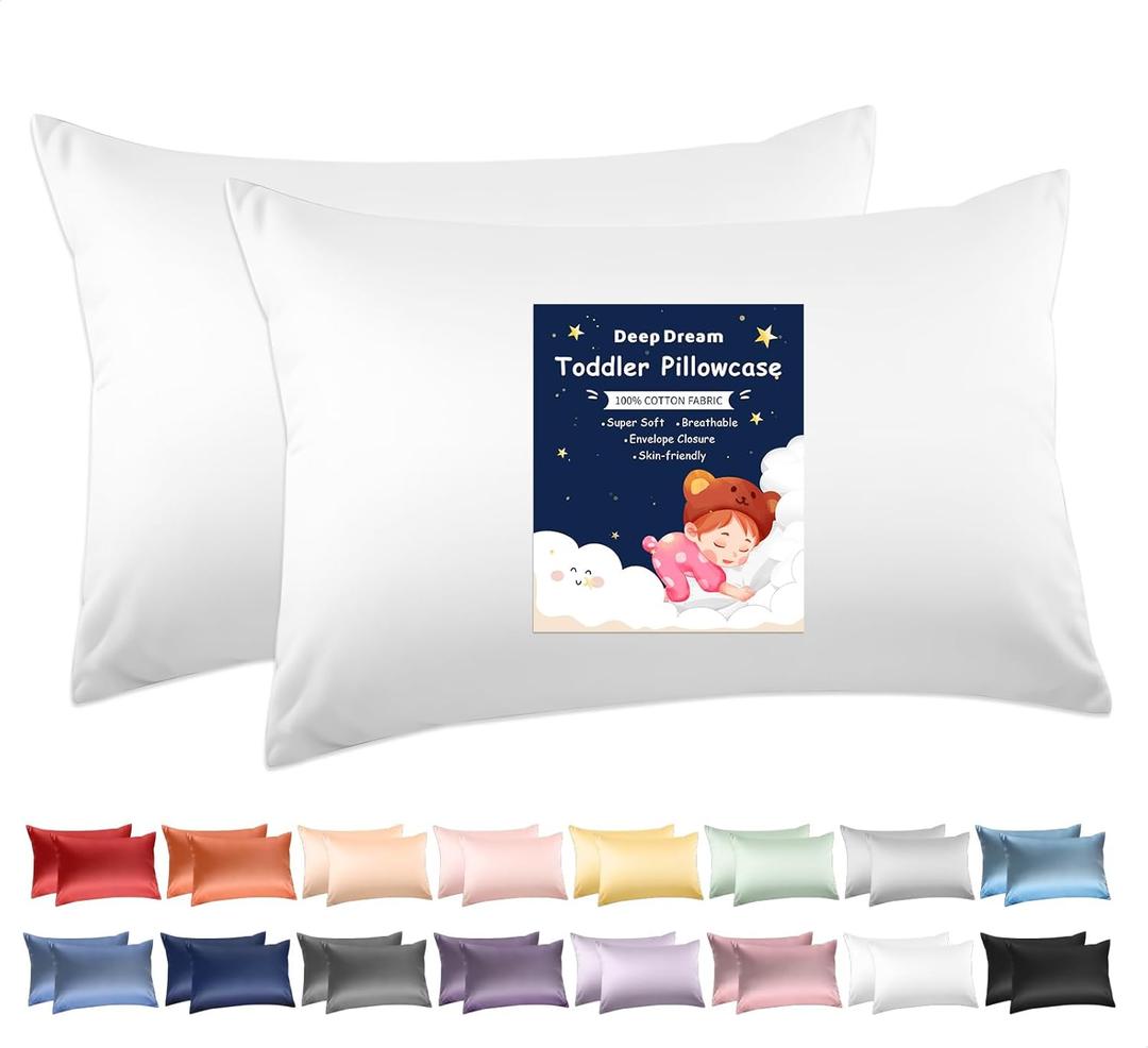 Deep Dream 100% Cotton Toddler Pillowcases Set of 2, 13x18 Inches Fits Baby Pillow Sized 12x16, 13x18, 600 Thread Count Cotton Small Travel Kids Pillow Case Covers with Envelope Closure, White
