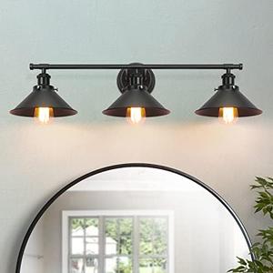 Upgrade 32" Long Black Farmhouse Bathroom Vanity Light Fixtures, 3 Light Bathroom Vanity Lights over Mirror Wall Sconce Industrial Kitchen Wall Lighting Fixtures with Matte Black Cone Metal Shade