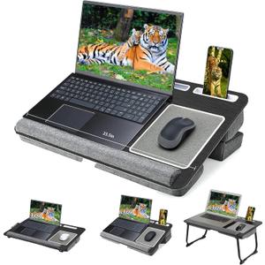Laptop Lap Desk, Lap & Bed Desk with Adjustable Cushion, Fit up to 17" Laptop Stand for Couch, Foldable Computer Tray Table for Adults, with Wrist Rest, Tablet & Phone Holder, Mouse Pad