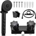 RV Shower Faucet with Shower Head and Hose, 4" ABS Shower Set, Leak & Rust Resistant for RV Camper Motorhome Travel Trailer, Square Black