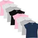 Pink Angel Girls' 7-Pack Cotton T-Shirts – Crew Neck Short Sleeve Tees, Solid Color Multipack, Size 10-12 Girls