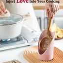 Ceramic Upright Spoon Rest, 6 Inch Heart-Shaped Pink Spoon Rest for Stove Top, Gomakren Standing Spoon Holder for Kitchen Counter - House Warming Decor Gifts, Pink Kitchen Accessories