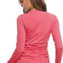 HISKYWIN Women's Long Sleeve UV Sun Protection Rash Guard Side Adjustable Wetsuit Swimsuit Top (Large, Pink)