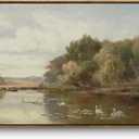 InSimSea Extra Large Framed Vintage Wall Art, River Swans Prints, 24x48inch