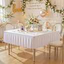 White Square Tablecloth - 48x48 Inch Stretchy Fitted Tablecloths for Square Card Tables with Ruffle Pleated Table Skirt, Wrinkle-Free Spandex Table Cover for Dining, Kitchen, Patio, Banquet & Party