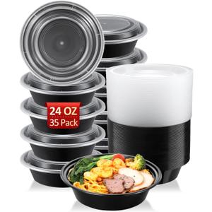 SHOPDAY Meal-Prep-Containers-35 Pack 24 oz Plastic-Food-Storage-Containers-with-Lids, Disposable-Food-Prep-Containers-Microwave-Safe, Meal-Prep-Bowls-Reusable, To-Go-Contianers-for-Lunch