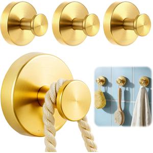 4 Packs Suction Cup Hooks for Shower, Heavy-Duty Wreath Hangers for Front Door, No Drill Glass Door Shower Suction Hooks No Damage for Walls Bathroom Kitchen Window Mirror Tile Towel Coat Robe Loofah (Brushed Gold)