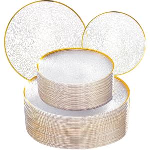 Licaere 60Pcs Clear Plastic Plates - Clear Disposable Plates With Gold Rim - Heavy-duty Gold Plates, Party Plates Include 30Clear Dessert-Platos,30Dinner-Platos for Wedding Party Spring, 10.25inch