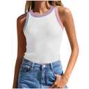 Eadinve Women's Color block Ribbed Tank Tops Crewneck Fitted Cute Sleeveless Racerback Basic Casual Summer Cami Shirts white, Large