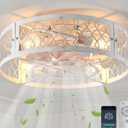 Garwarm Caged Ceiling Fan with Light,20" Flush Mount Ceiling Fan with Remote,Bladeless Low Profile Fandelier Small Ceiling Fans with Lights for Bedroom,Dining Room