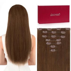 Straight Clip in Hair Extensions Real Human Hair, 7Pcs 12 Inch 80g #6 Medium Light Brown Invisible Soft Real Human Hair Extensions Clip ins, Double Weft Hair Extensions Real Human Hair for Women