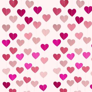 Paper Heart Garland, 53Ft Heart Garland Rose Red Pink Party Decorations, 4Packs Hanging Love Hearts String Decor, Bachelorette Party Streamer Birthday Engagement Bridal Shower Banner